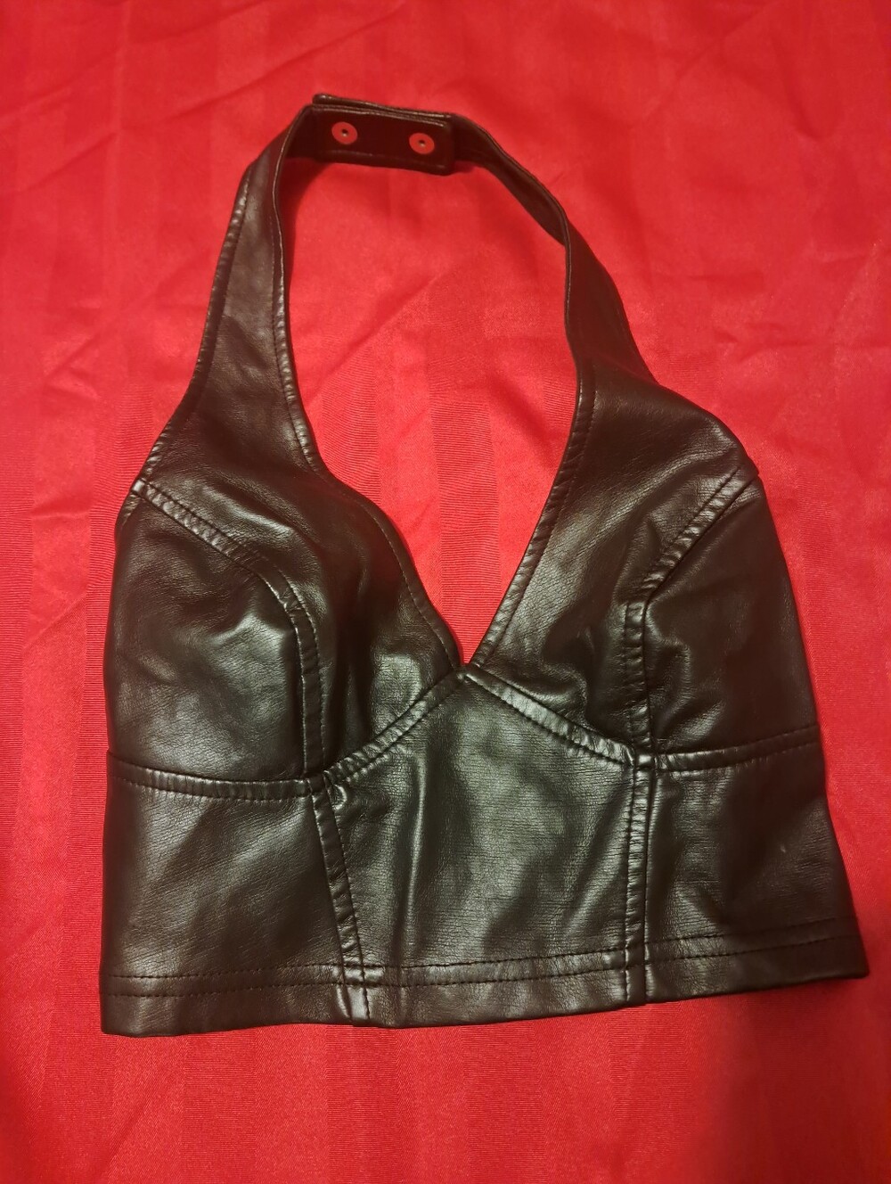 Frederick's of Hollywood Black Faux Leather Halter Top